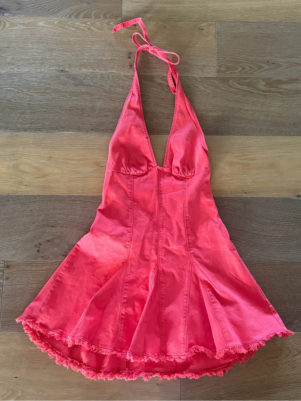 Coral Halter Denim Dress
